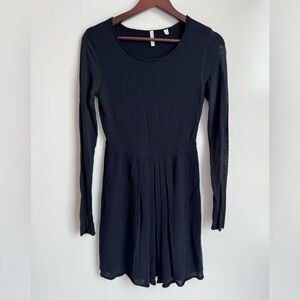 IISLI Pleated Long Sleeve‎ Black Fit Flare dress Women Small Petite Cotton Wool